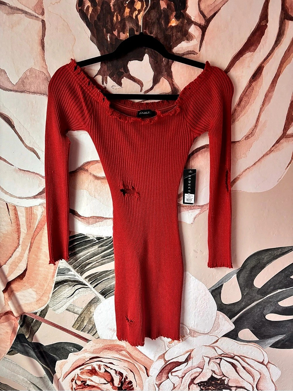 Seductions Red Ribbed Mini Dress Size Small